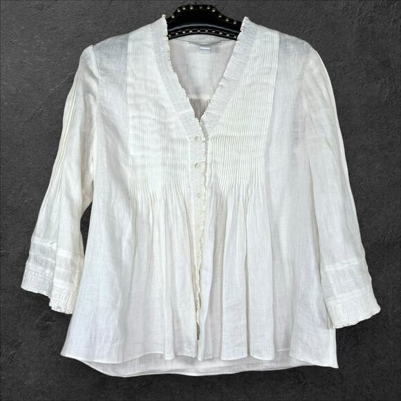 Diane Von Furstenberg Layla Button Up Linen Ruffle-Trim Top 6 - Picture 2 of 15